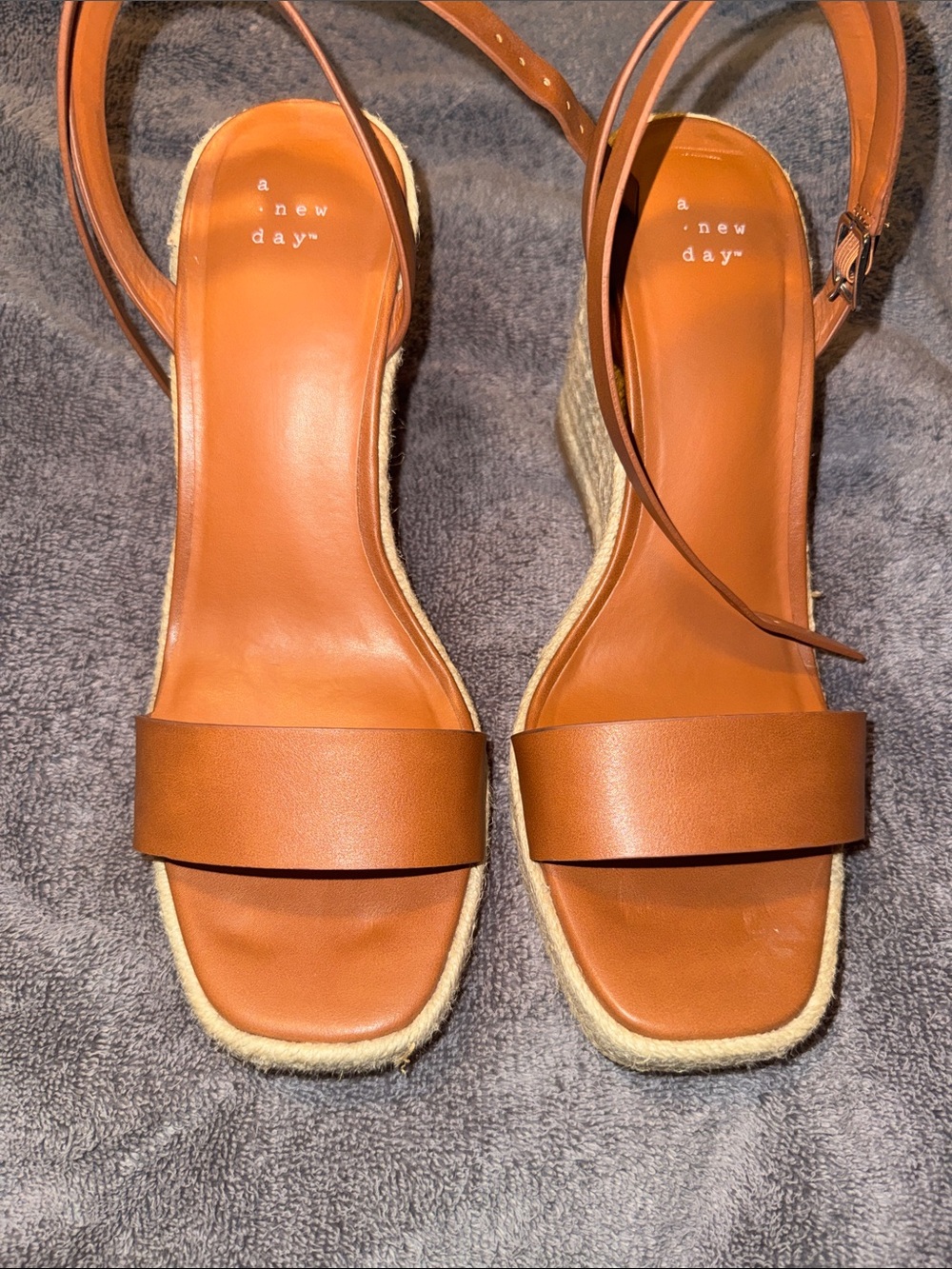 a new day Tan Leather Espadrille Wedge Sandals with Ankle Strap